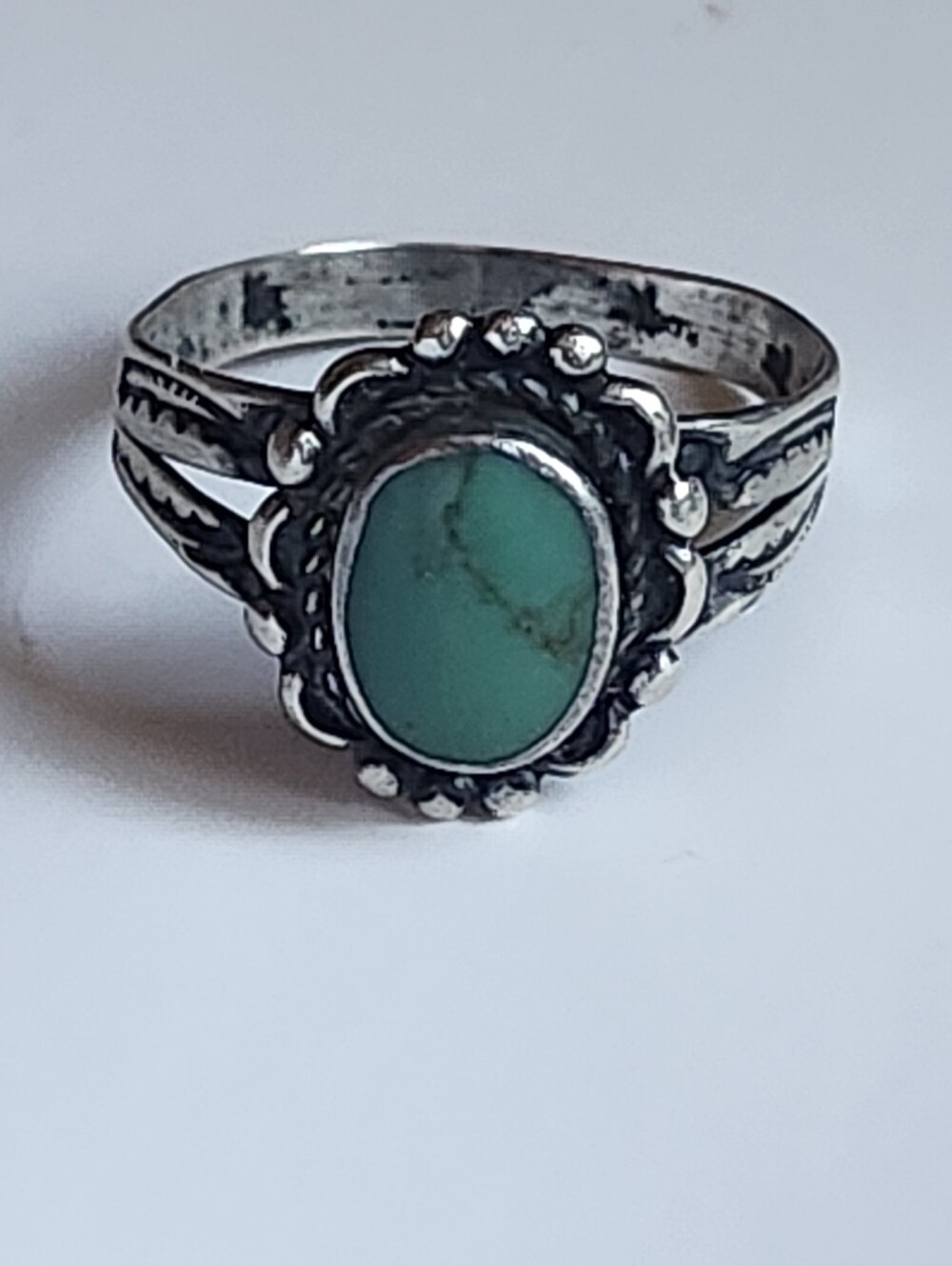 Vtg Sterling Silver Turquoise Oval Ring - Size 7.5